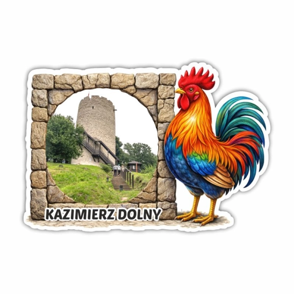 Drewniany magnes Kogut z kamienną ramką N2