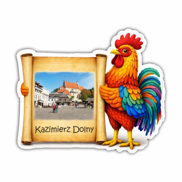 Drewniany magnes Kogut z papirusem