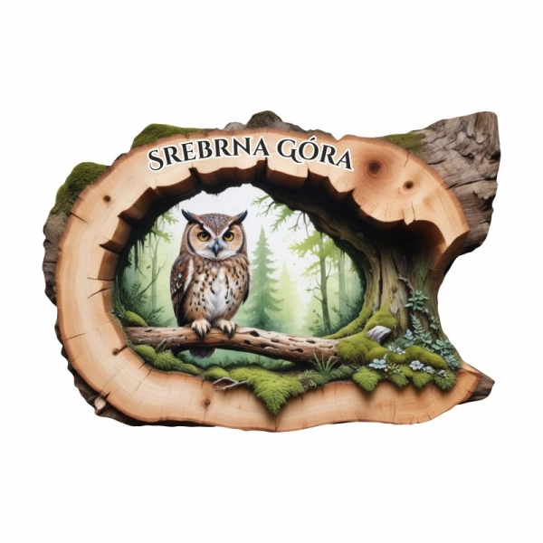 Drewniany magnes Plaster drzewa Sowa N1