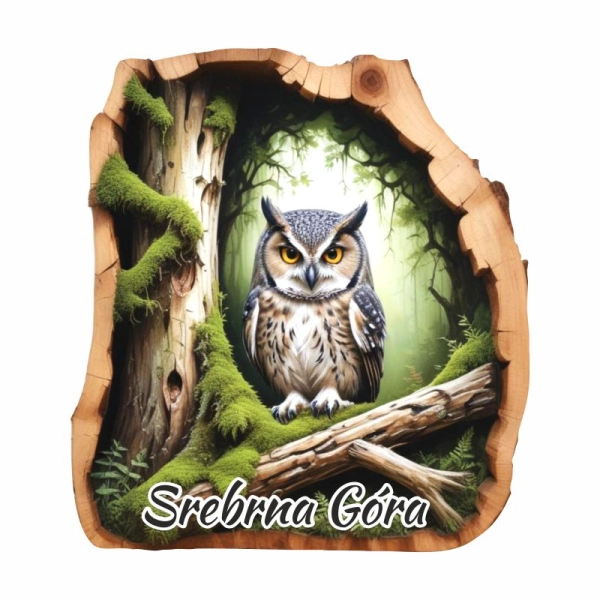 Drewniany magnes Plaster drzewa Sowa N3