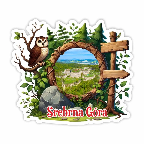 Drewniany magnes Sowa z drogowskazem N2