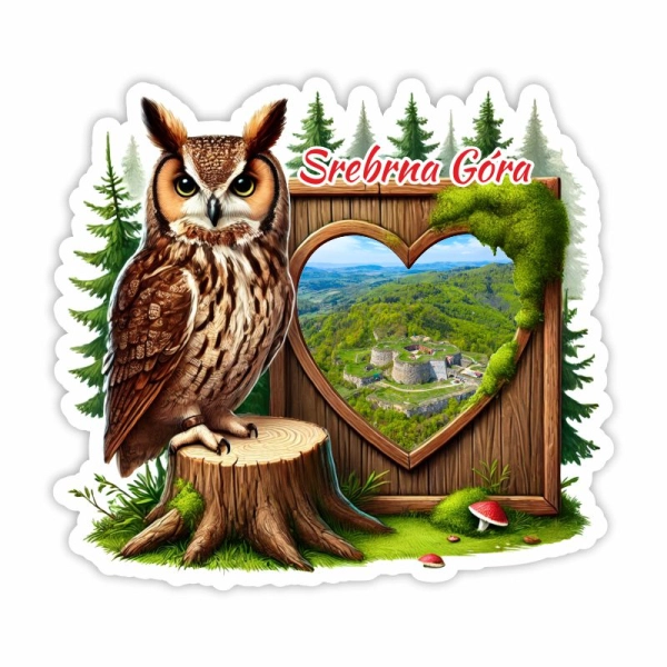 Drewniany magnes Sowa na pniu drzewa N1