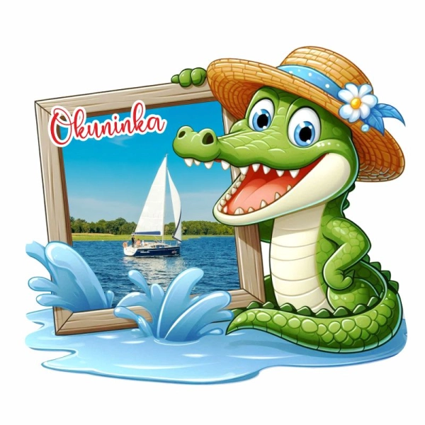 Drewniany magnes Krokodyl w kapeluszu N2