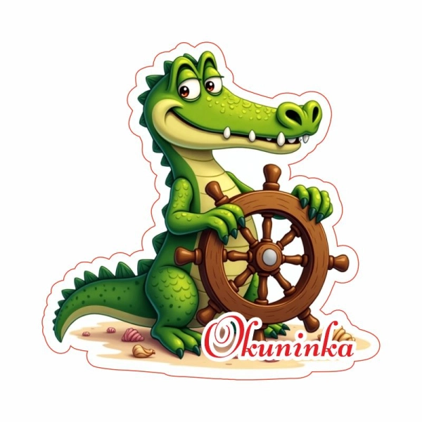 Drewniany magnes Krokodyl z kołem sterowym N2