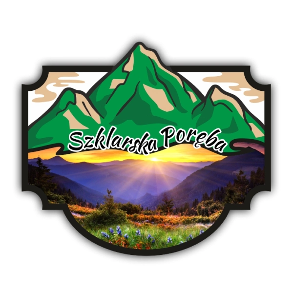 magnes z grafiką gór oraz z widoczkiem