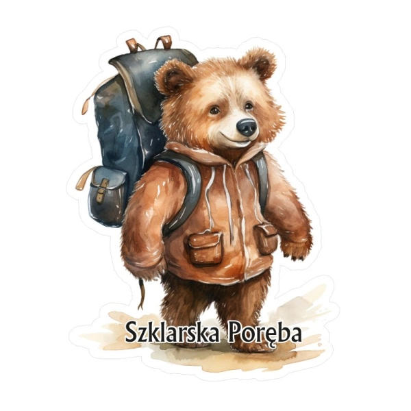 Drewniany magnes Miś Turysta N1