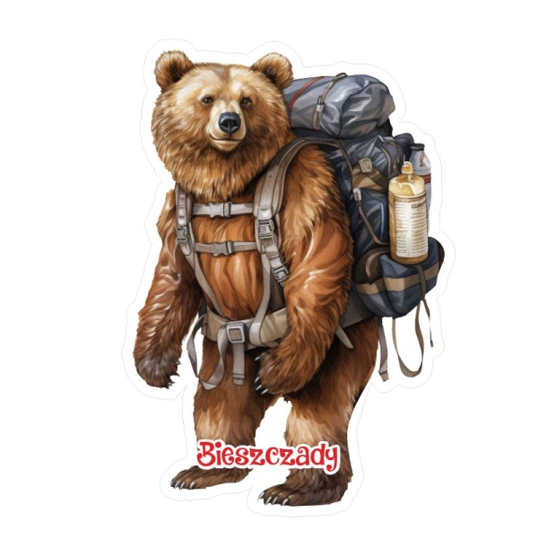 Drewniany magnes Miś Turysta N2