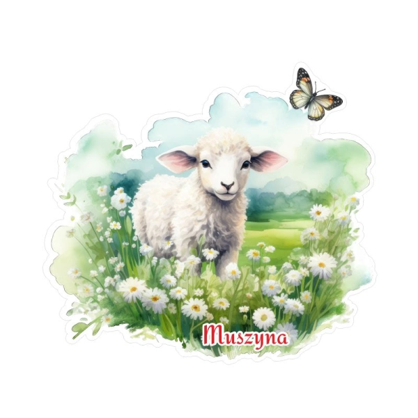 Drewniany magnes Owieczka na łące