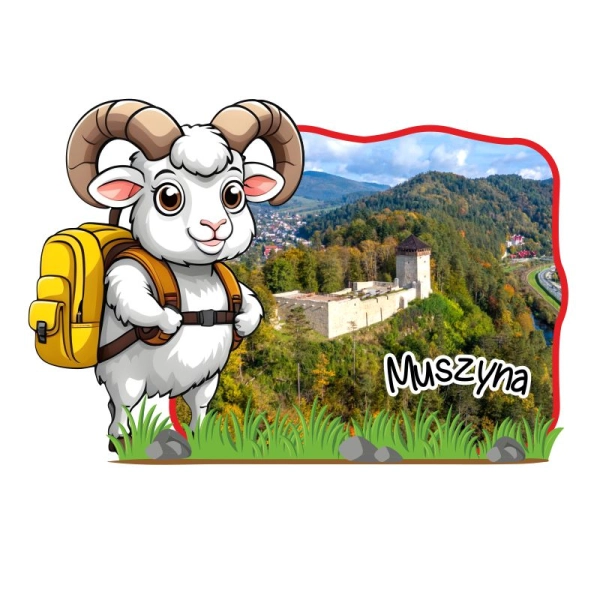 Drewniany magnes Baran Turysta z widokiem