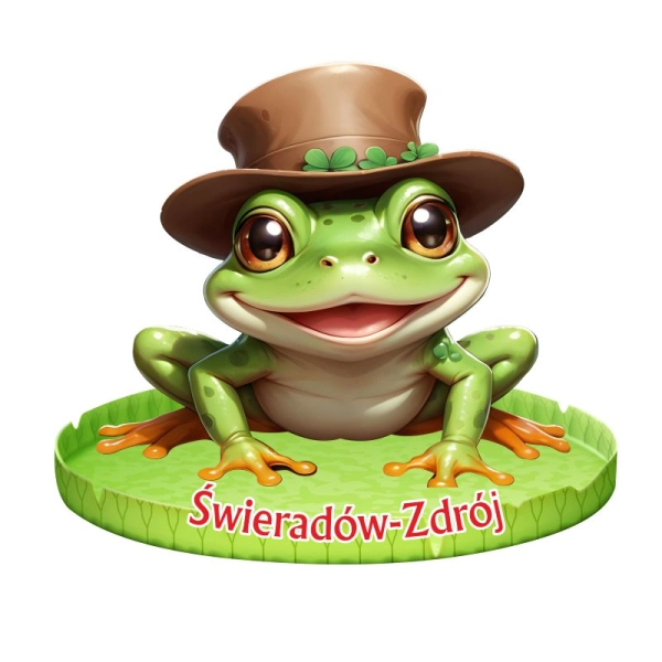 Drewniany magnes Żaba z kapeluszem N2
