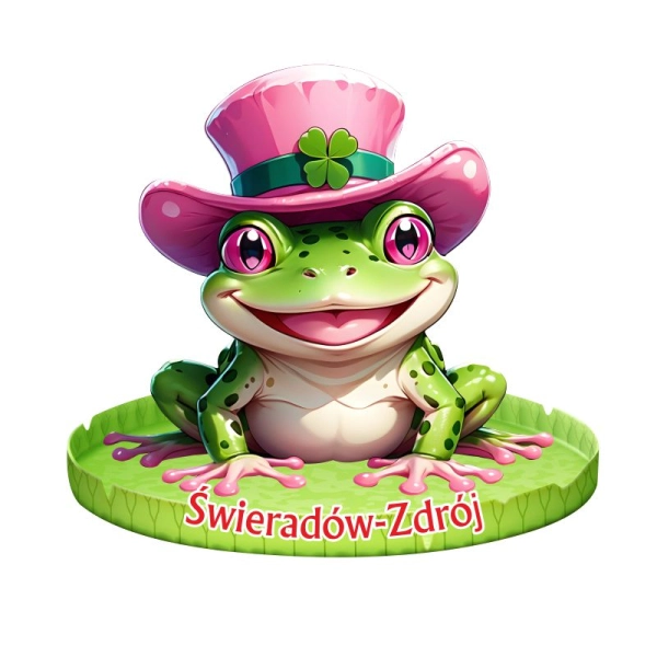 Drewniany magnes Żaba z kapeluszem