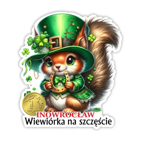 Drewniany magnes Wiewiórka na szczęście N4