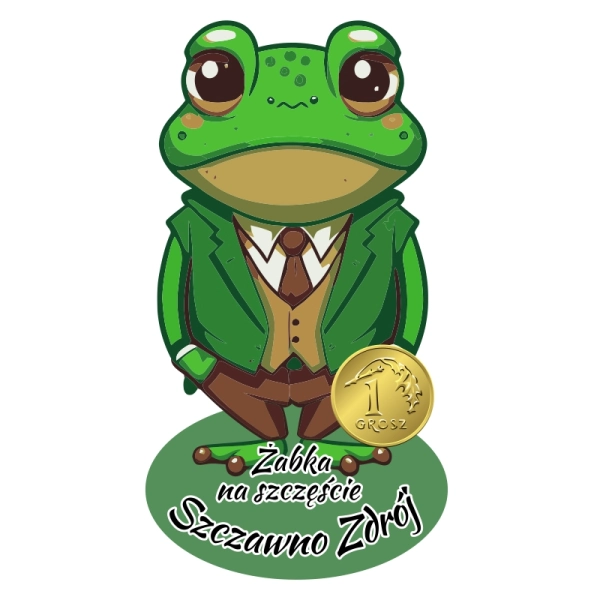 magnes żaba stojąca w garniturze