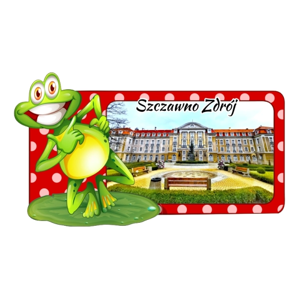 żaba z kolorową ramka i widoczkiem