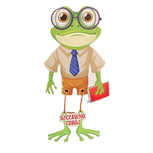 Drewniany magnes Żaba z nogami na sznurku