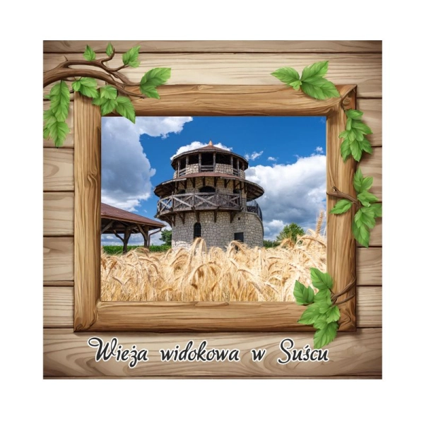 Drewniany magnes Okno z gałązkami N1