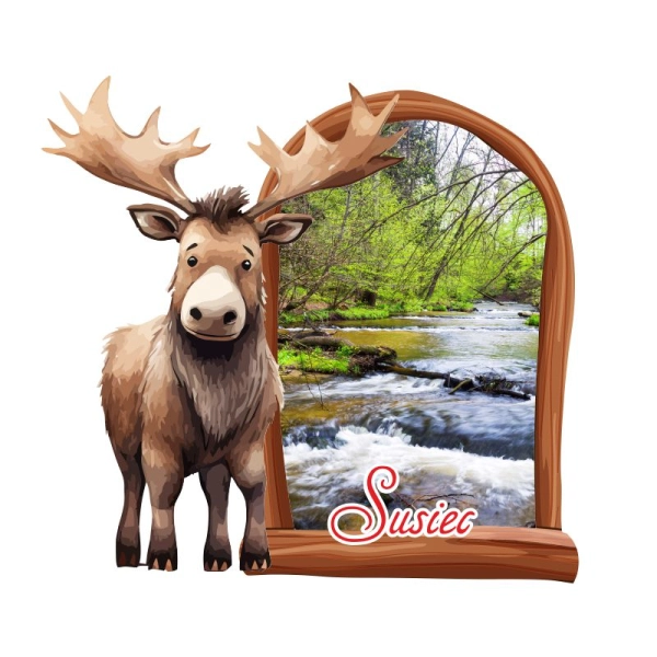 Drewniany magnes Łoś z ramką