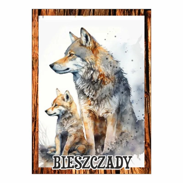 Magnes Wilki z drewnianą ramką