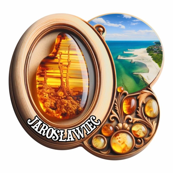 Drewniany magnes 3 koła z bursztynem