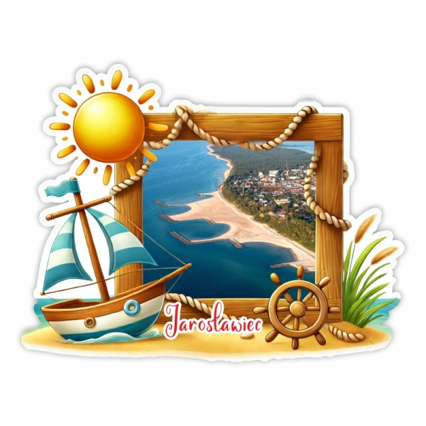 Drewniany magnes Słoneczna ramka z żaglówką