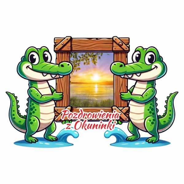 Drewniany magnes Dwa Krokodyle z ramką N2