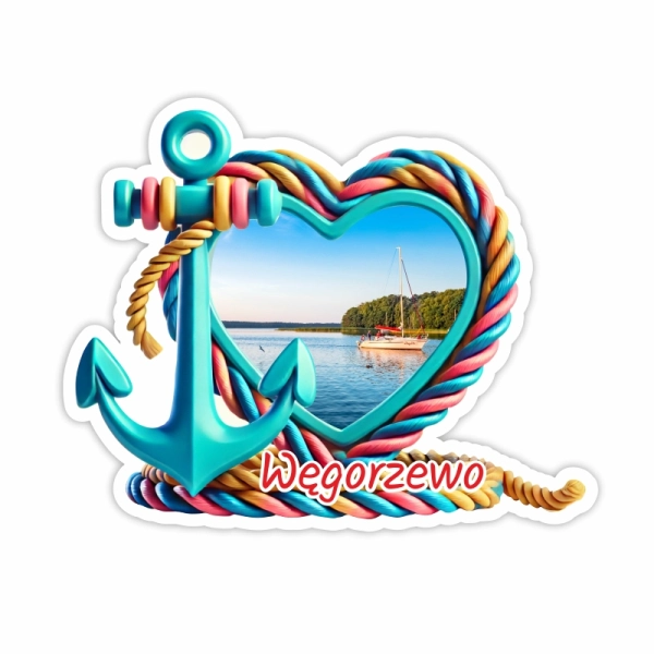 Drewniany magnes Kotwica z sercem ze sznura