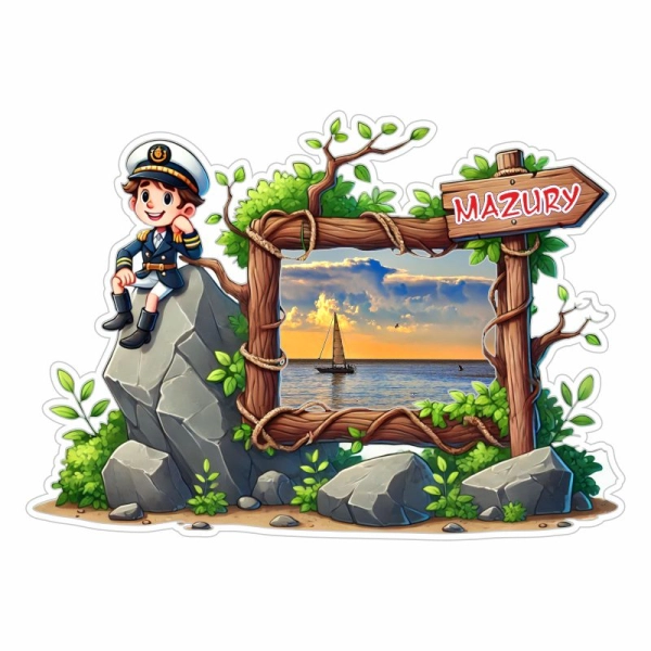 Drewniany magnes Ramka z kapitanem na skale