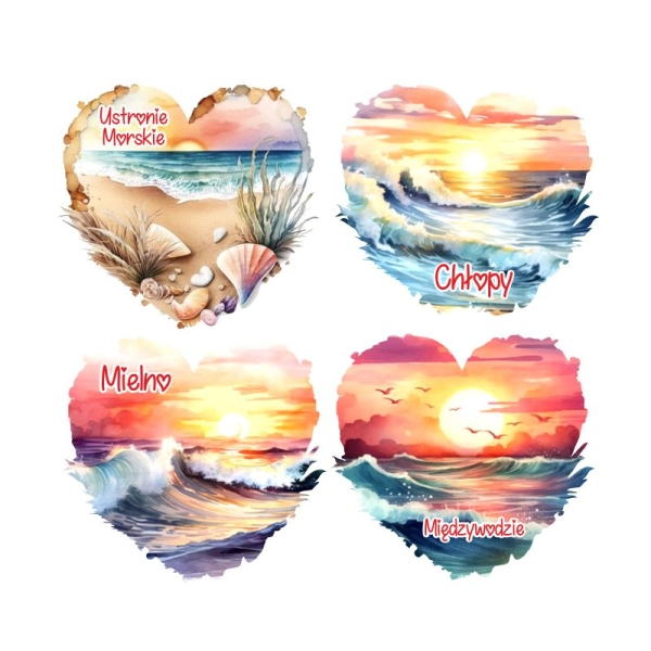 Drewniany magnes serce akwarela MIX n2