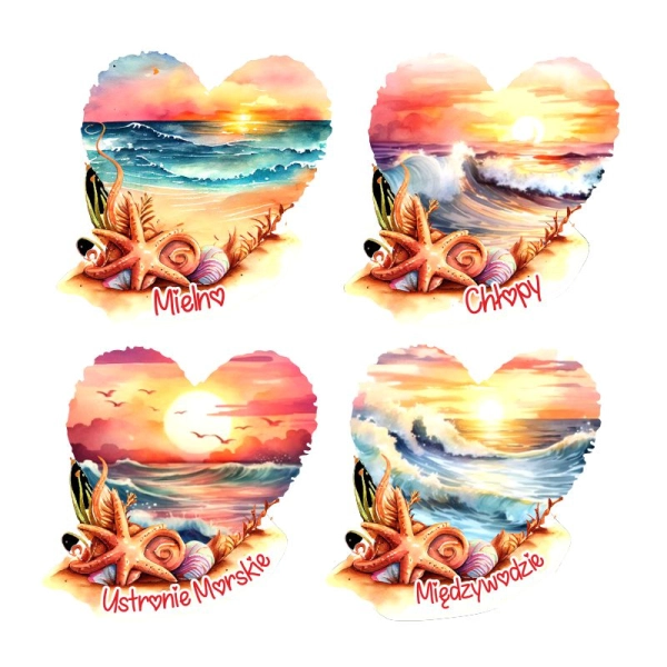 Drewniany magnes serce akwarela MIX n1