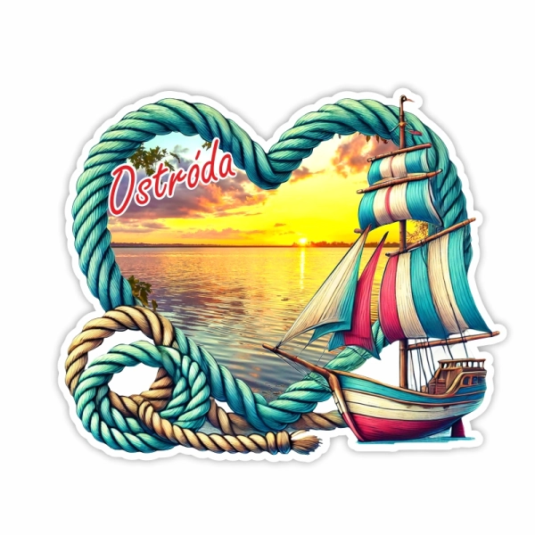 Drewniany magnes Ramka ze statkiem