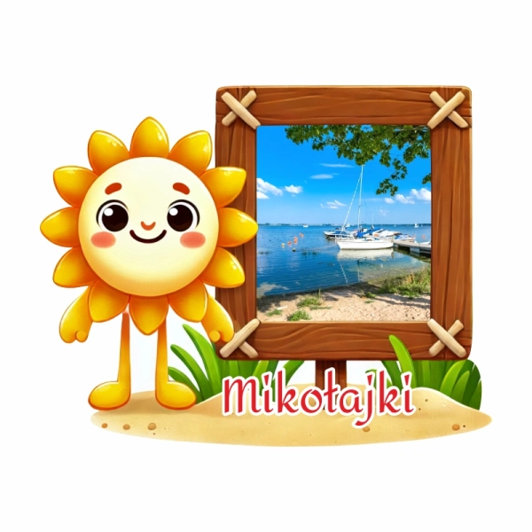 Drewniany magnes Ramka+słońce N3