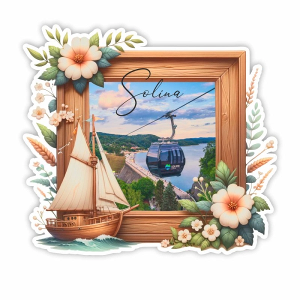 Drewniany magnes Obrazek z żaglówką N2