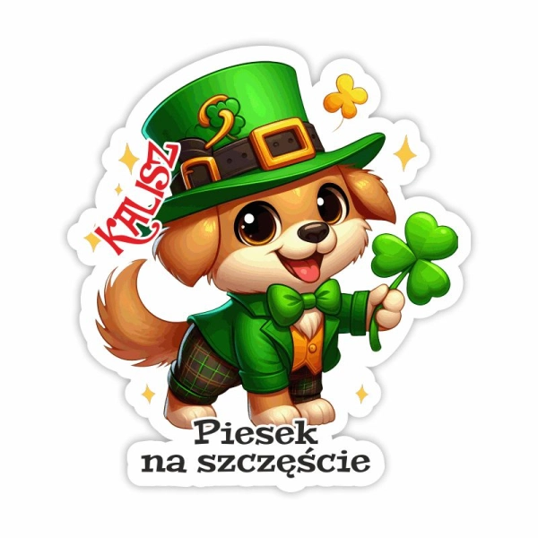 Drewniany magnes Pies na szczęście UV N4