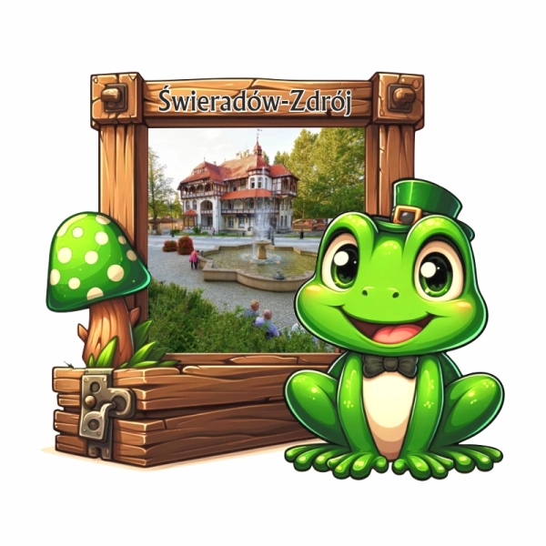 Drewniany magnes ŻABA Z GRZYBKIEM