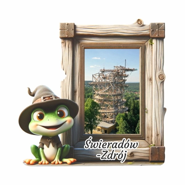 Drewniany magnes Żabka N6 z widokiem