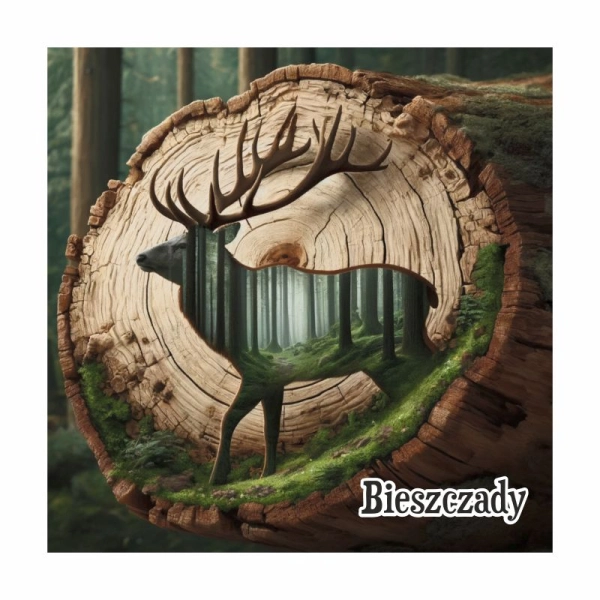 Drewniany magnes Kwadrat z jeleniem MIX