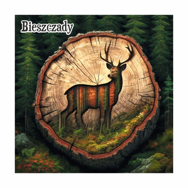 Drewniany magnes Kwadrat z jeleniem MIX