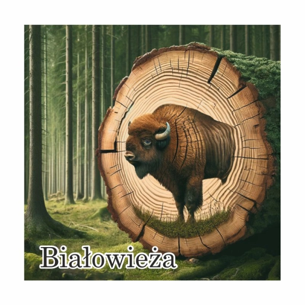 Drewniany magnes Kwadrat z żubrem