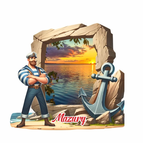 Drewniany magnes Marynarz z widokiem na skale N2