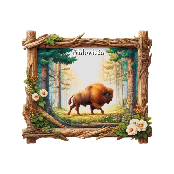 Drewniany magnes Obrazek z żubrem