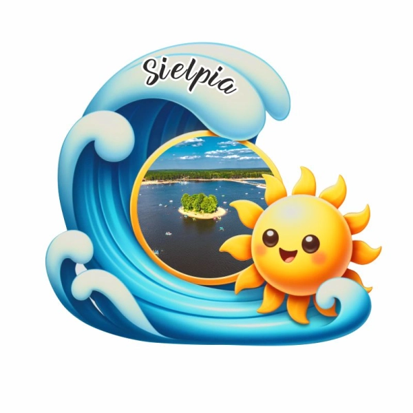 Drewniany magnes Słońce na fali