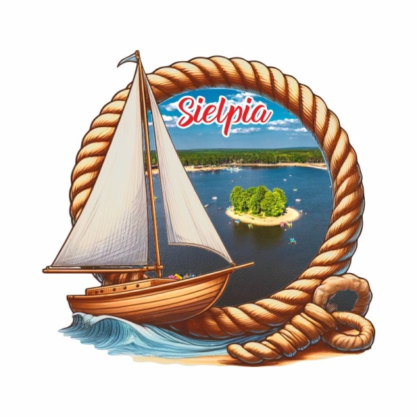 Drewniany magnes Żaglówka z kołem