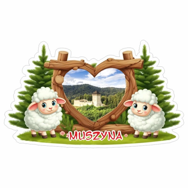 Drewniany magnes Owieczki z widokiem