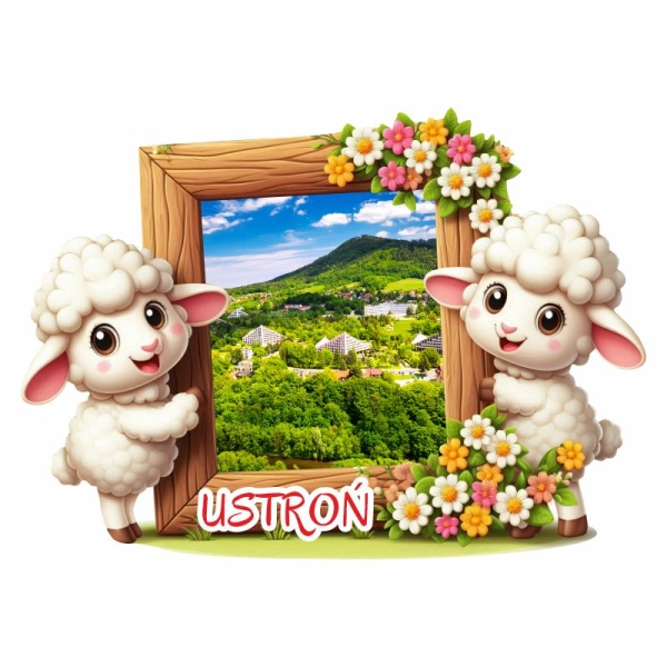 Drewniany magnes Owieczki z widokiem N2