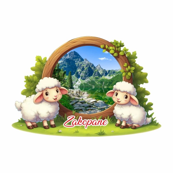 Drewniany magnes Owieczki z widokiem N3