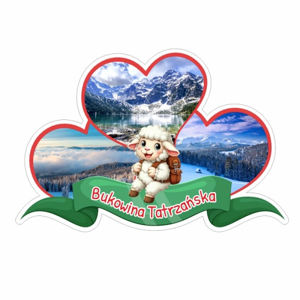 Drewniany magnes Trzy Serca z owcą