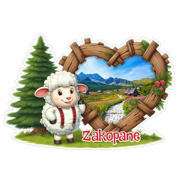 Drewniany magnes Owca z szelkami