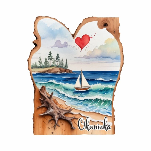 Drewniany magnes Plaster drzewa Jezioro N3