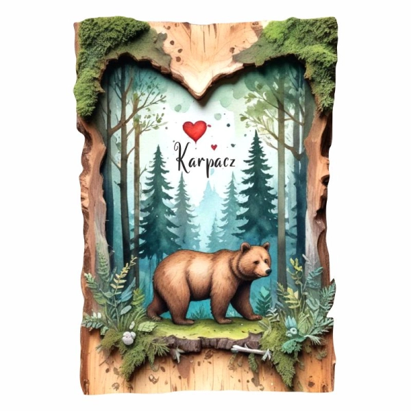 Drewniany magnes Plaster drzewa Niedźwiedź N1