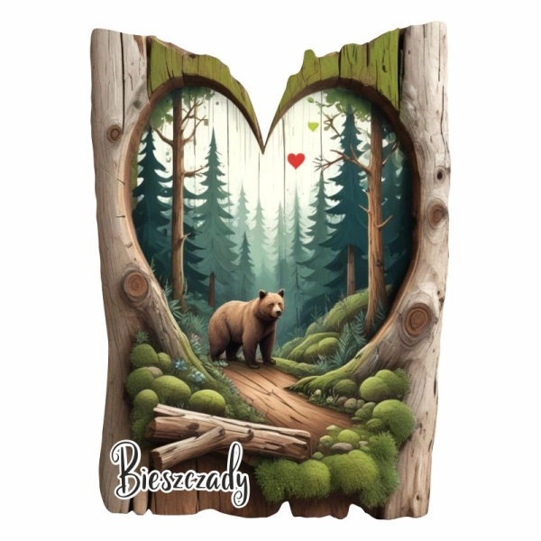 Drewniany magnes Plaster drzewa Niedźwiedź N5